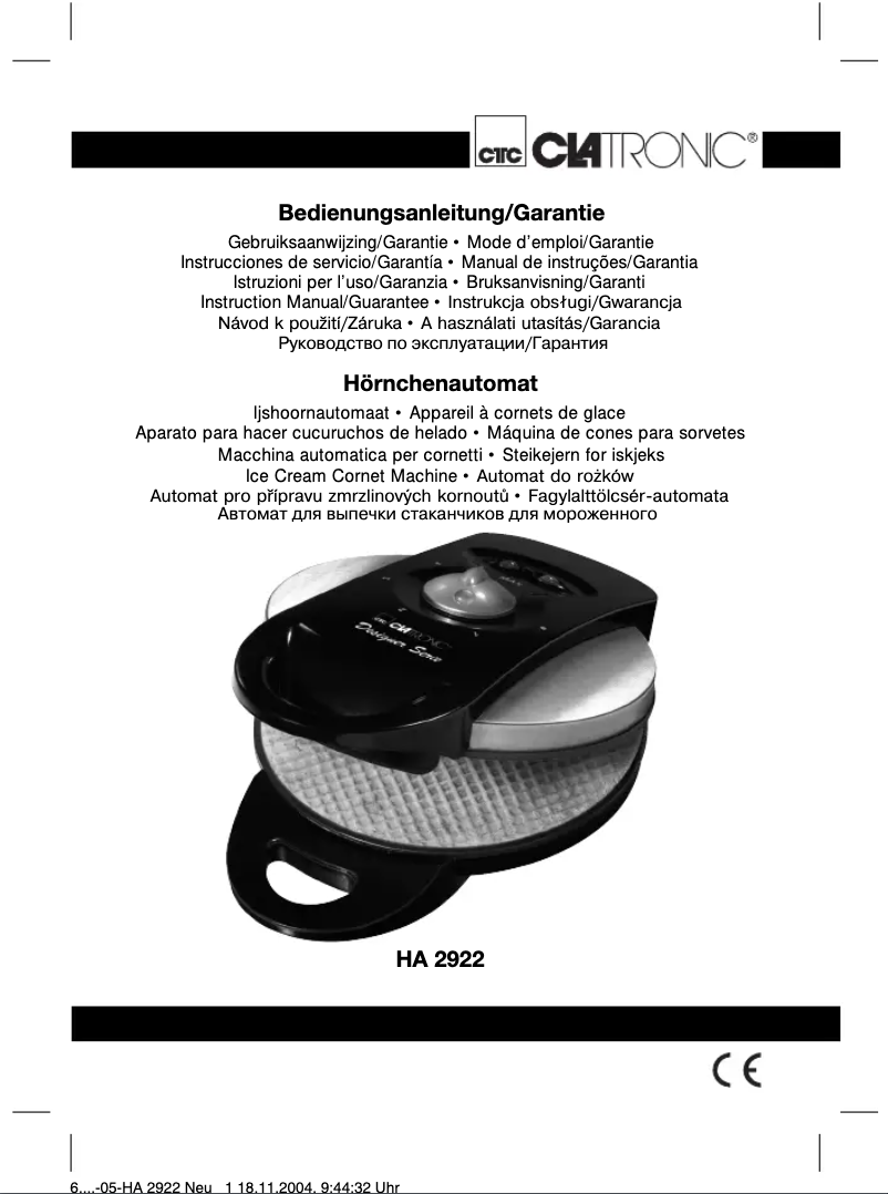 Page 1 de la notice Manuel utilisateur Clatronic HA 2922 DS