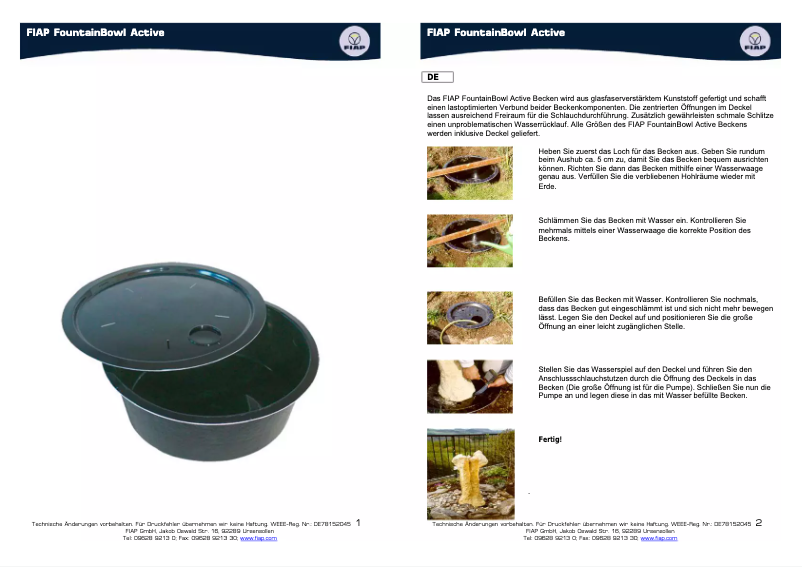 Imagen de la primera página del manual del dispositivo FountainBowl Active