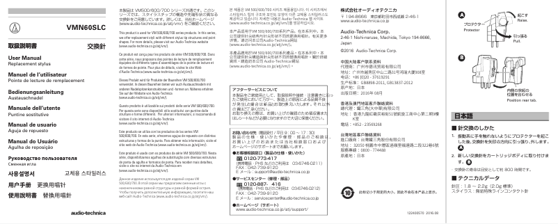 Page 1 de la notice Manuel utilisateur Audio-Technica VMN60SLC