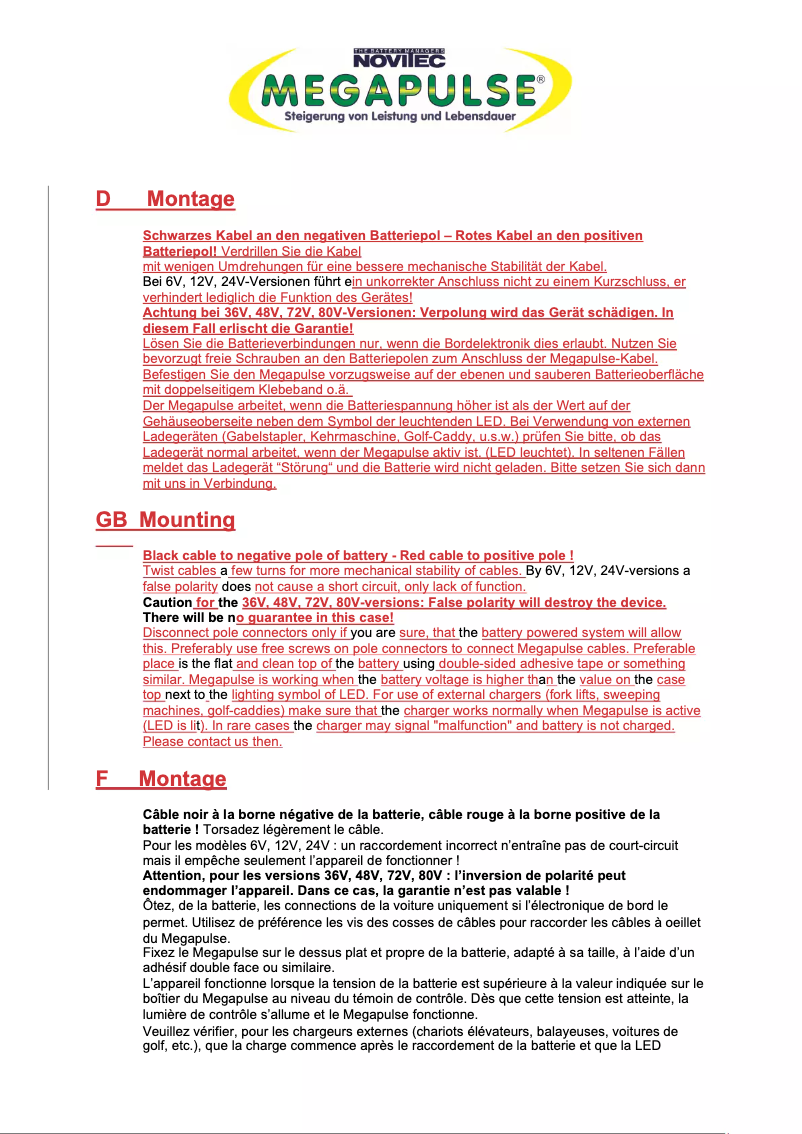 Page 1 of the manual User Manual Novitec Megapulse