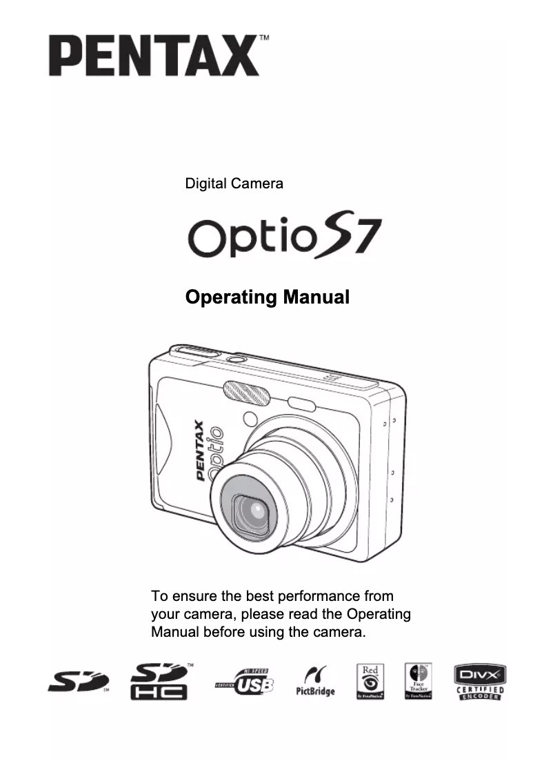 Page 1 de la notice Manuel utilisateur Pentax Optio S7