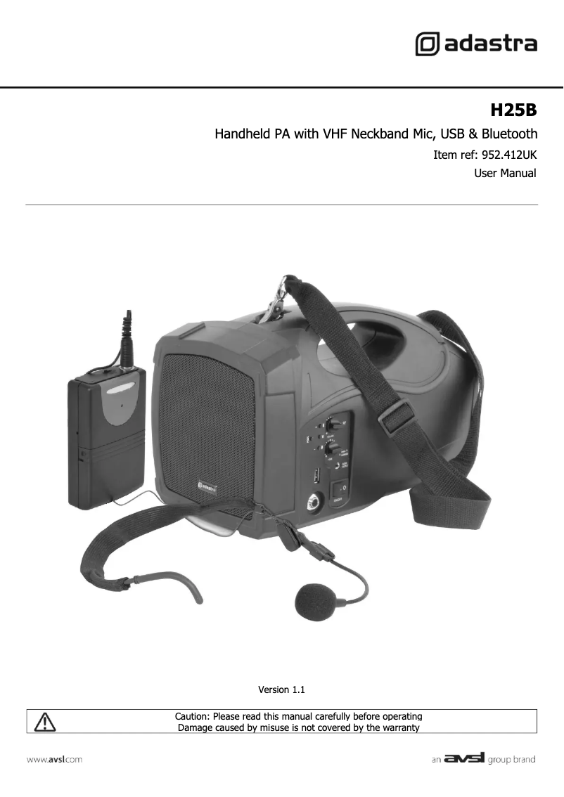 Page 1 de la notice Manuel utilisateur Adastra H25B