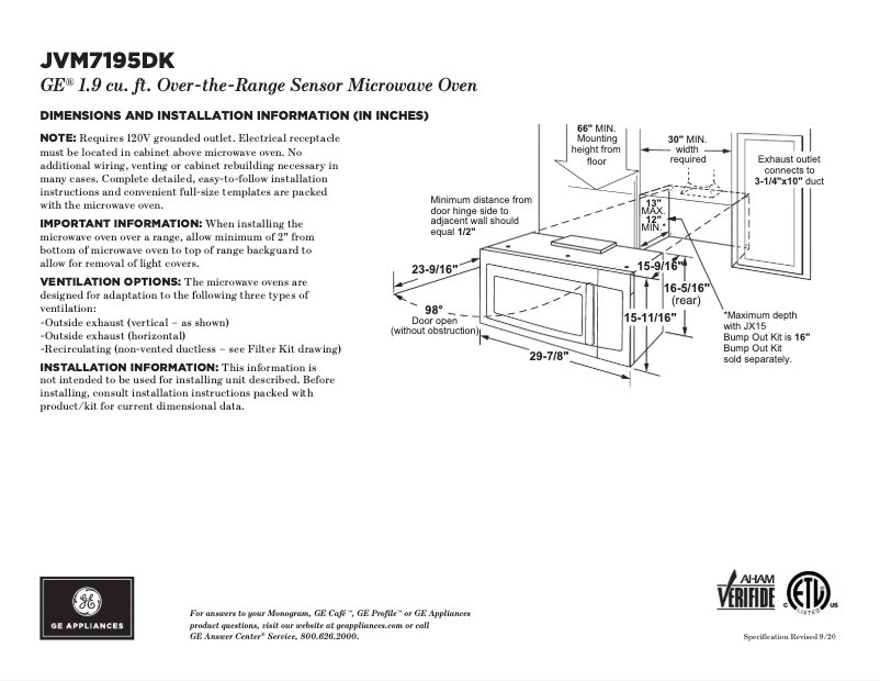 Page n°1 - Fiche technique GE JVM7195SKSS
