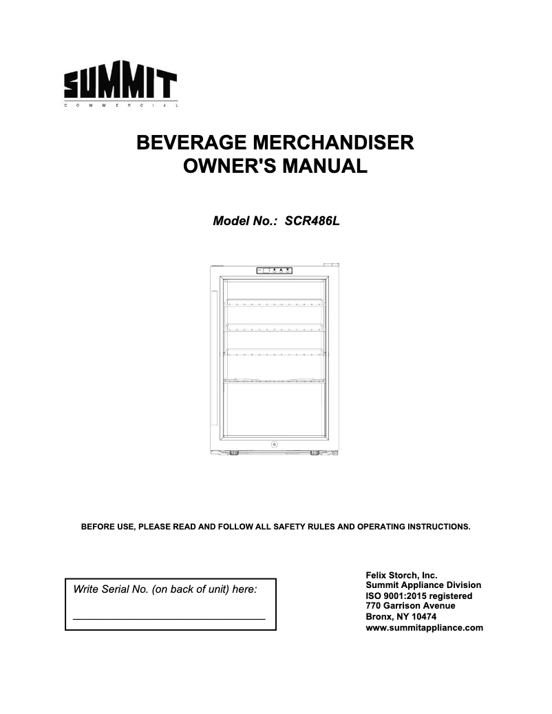 Page n°1 - Guide d'installation Summit Commercial SCR486L