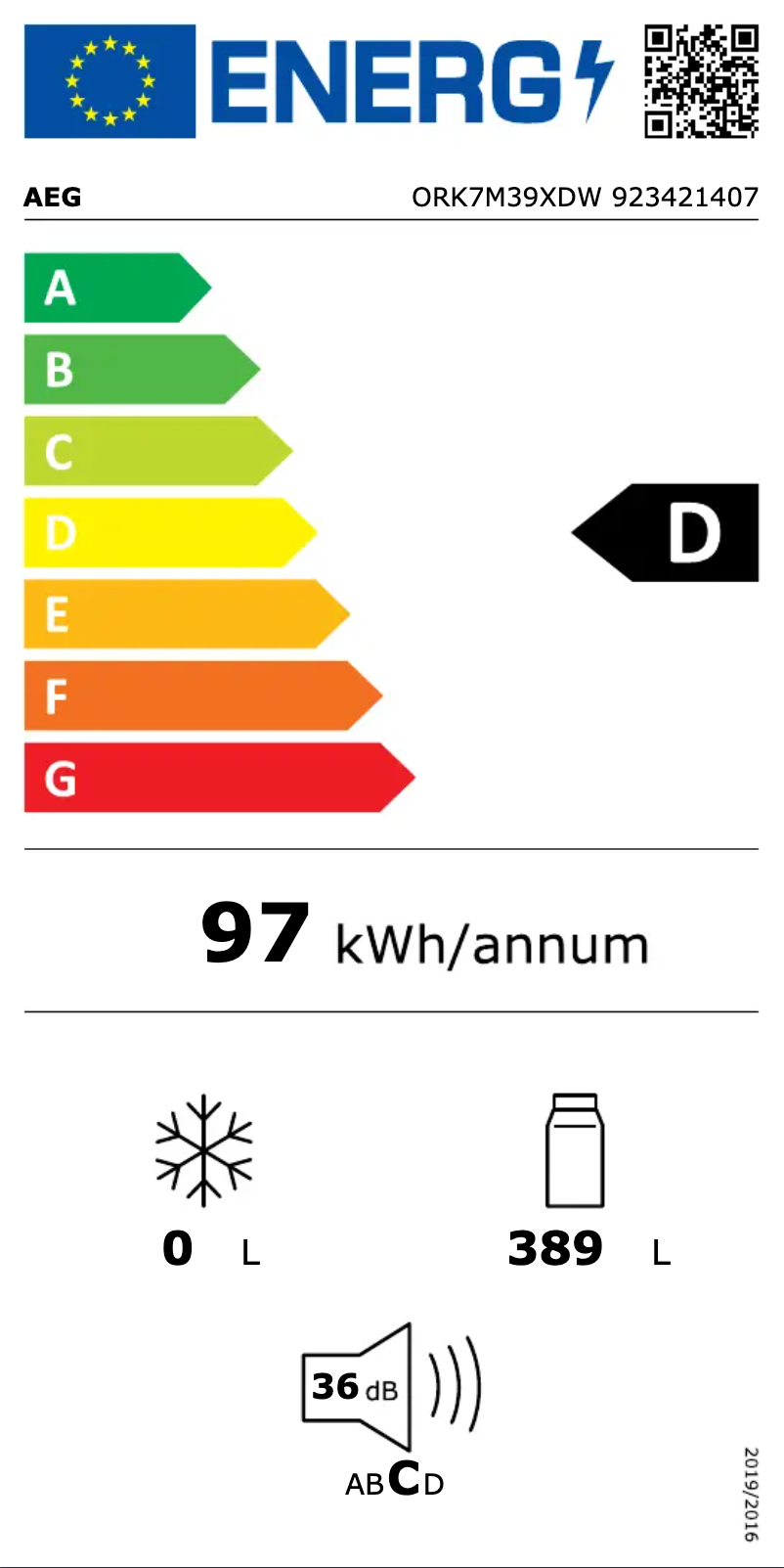 Page 1 de la notice Label énergétique AEG ORK7M39XDW