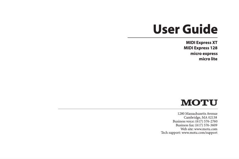 Page n°1 - Manuel utilisateur Motu MIDI Express XT