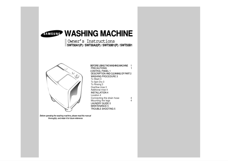 Image de la première page du manuel de l'appareil SWT55B3