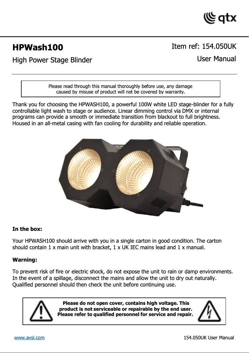 Página 1 del manual Manual de usuario Qtx HPWash100