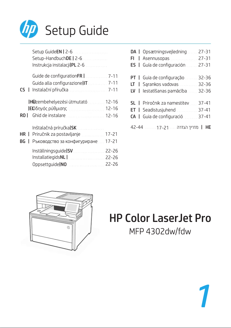 Page 1 de la notice Guide d'installation HP Color LaserJet Pro MFP 4301