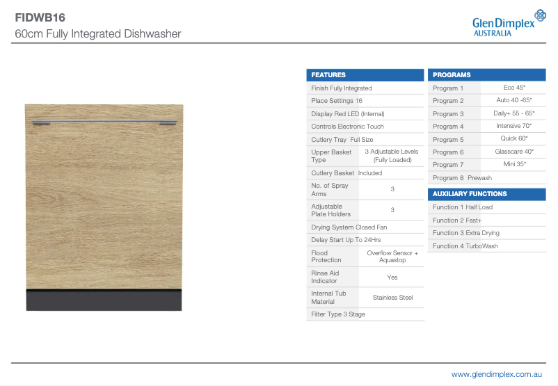 Page 1 de la notice Fiche technique Euromaid FIDWB16