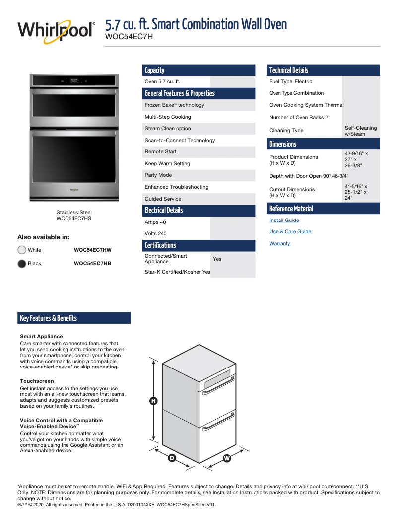Imagen de la primera página del manual del dispositivo WOC54EC7HS
