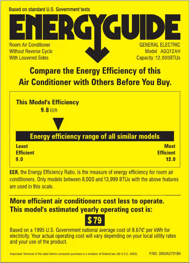 Page n°1 - Label énergétique GE AGQ12AH