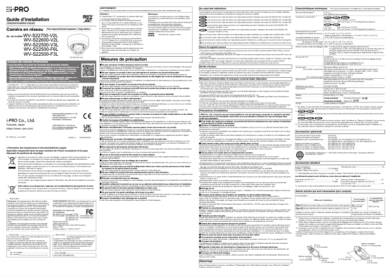 Image de la première page du manuel de l'appareil WV-S22500-V3L