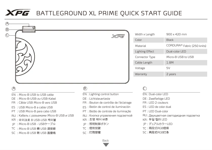 Page 1 de la notice Manuel utilisateur XPG Battleground XL PRIME