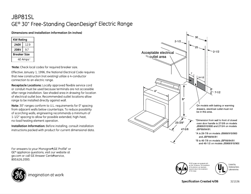 Image de la première page du manuel de l'appareil JBP81SLSS