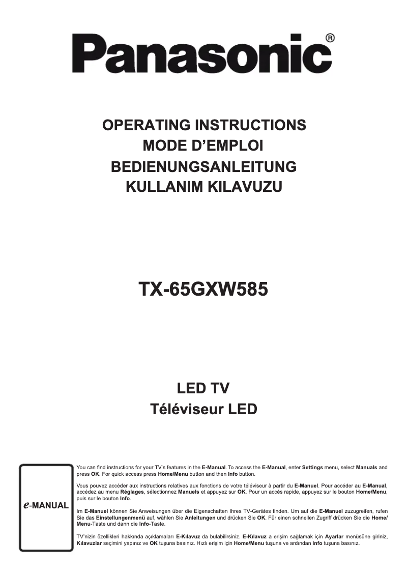 Page 1 de la notice Manuel utilisateur Panasonic TX-65GXW585