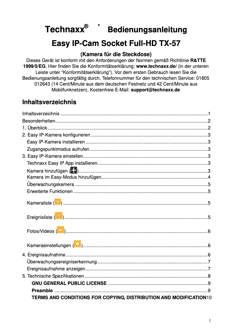 Page 1 de la notice Manuel utilisateur Technaxx TX-57