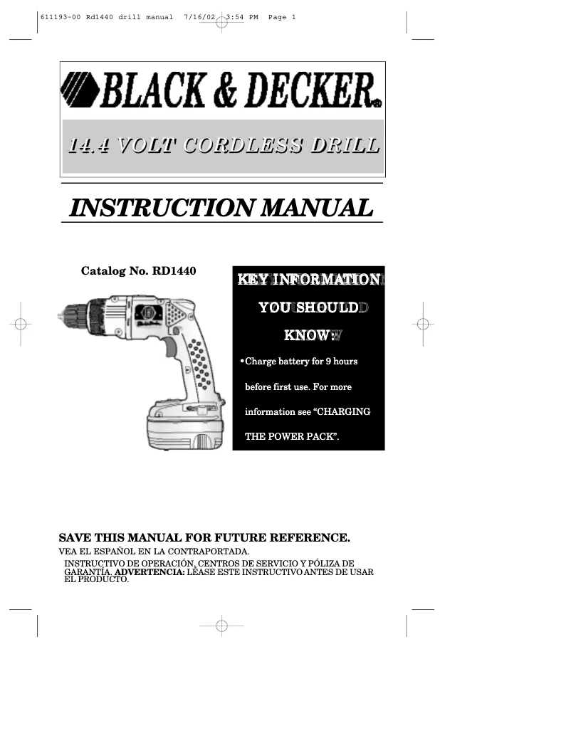 Page 1 de la notice Manuel utilisateur Black & Decker RD1440