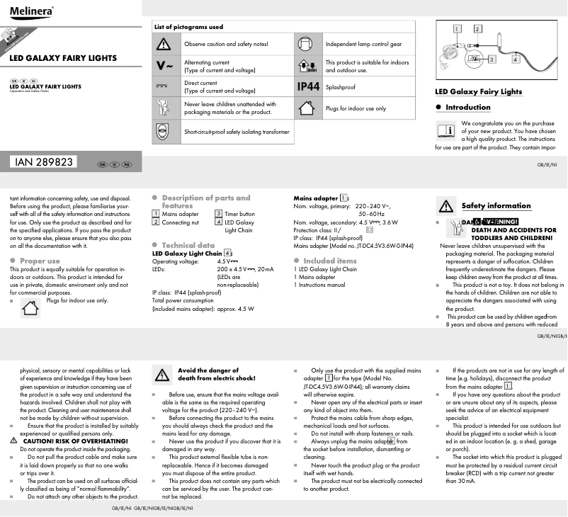 Page 1 de la notice Manuel utilisateur Melinera HG02458-BS
