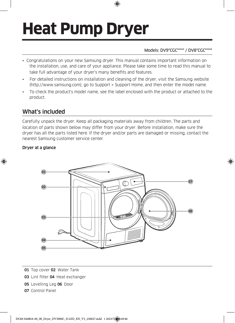 Page 1 de la notice Manuel utilisateur Samsung DV80CGC0B0AH