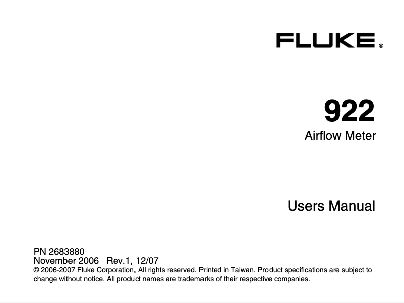 Page n°1 - Manuel utilisateur Fluke 922