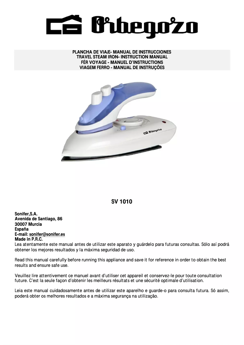 Page n°1 - Manuel utilisateur Orbegozo SV 1010