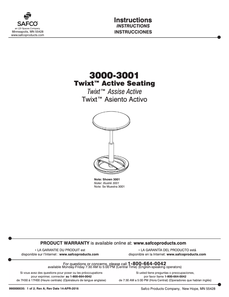 Page n°1 - Manuel utilisateur Safco Twixt 3000