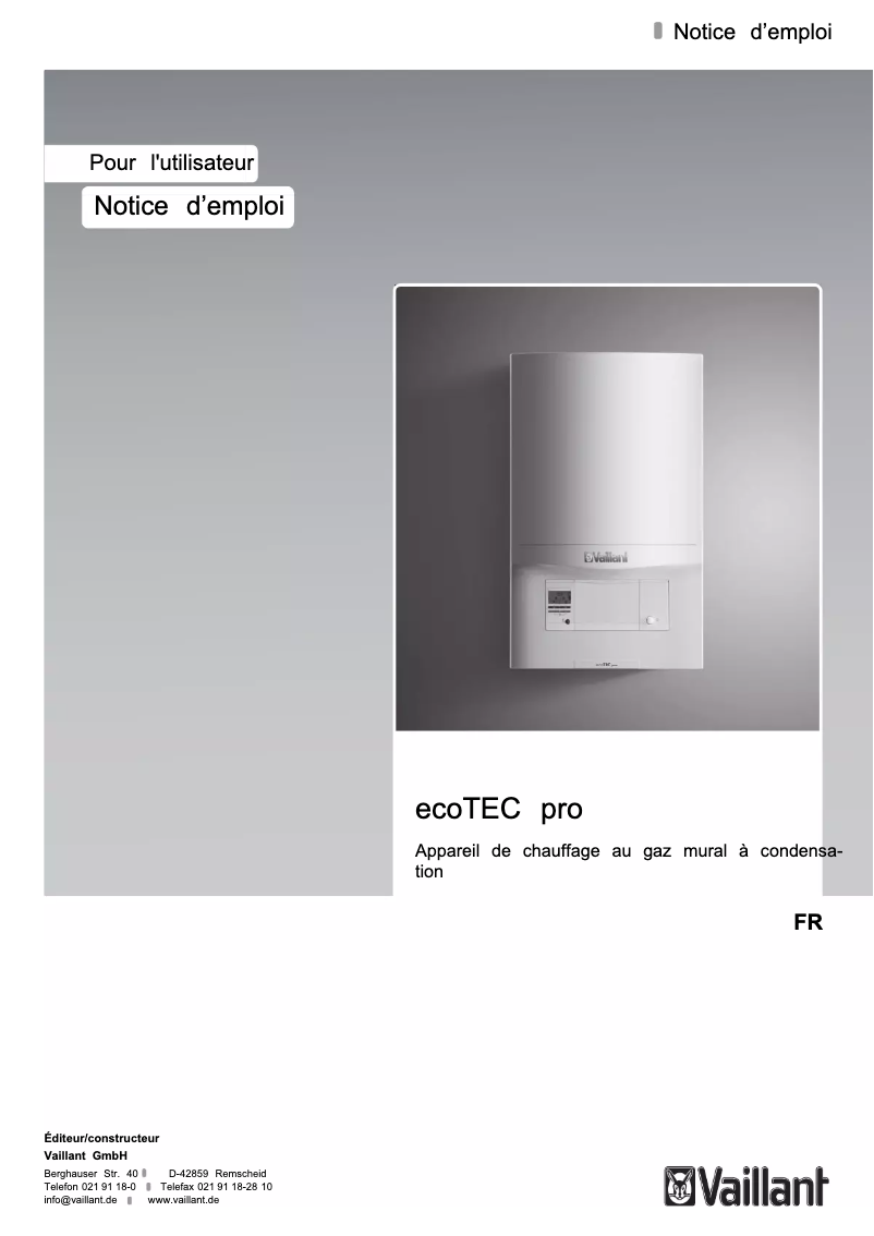 Page n°1 - Manuel utilisateur Vaillant EcoTec pro VHR CW 4/5-3 EXP