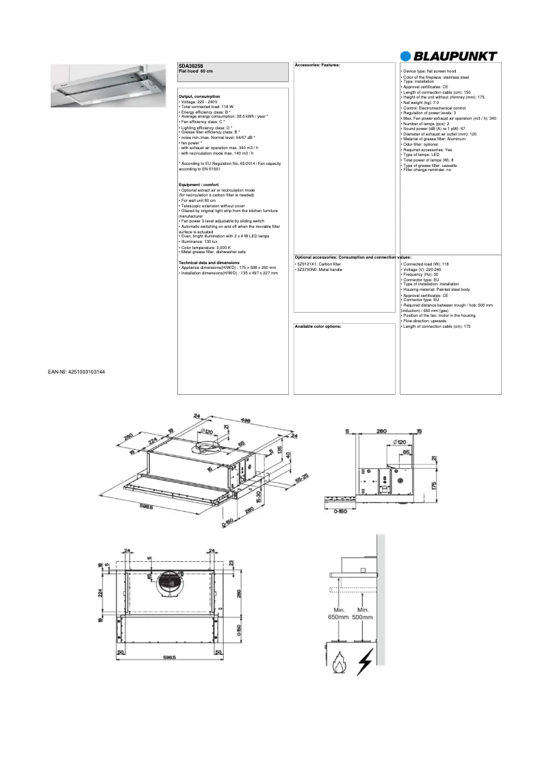 Page n°1 - Fiche technique Blaupunkt 5DA36258