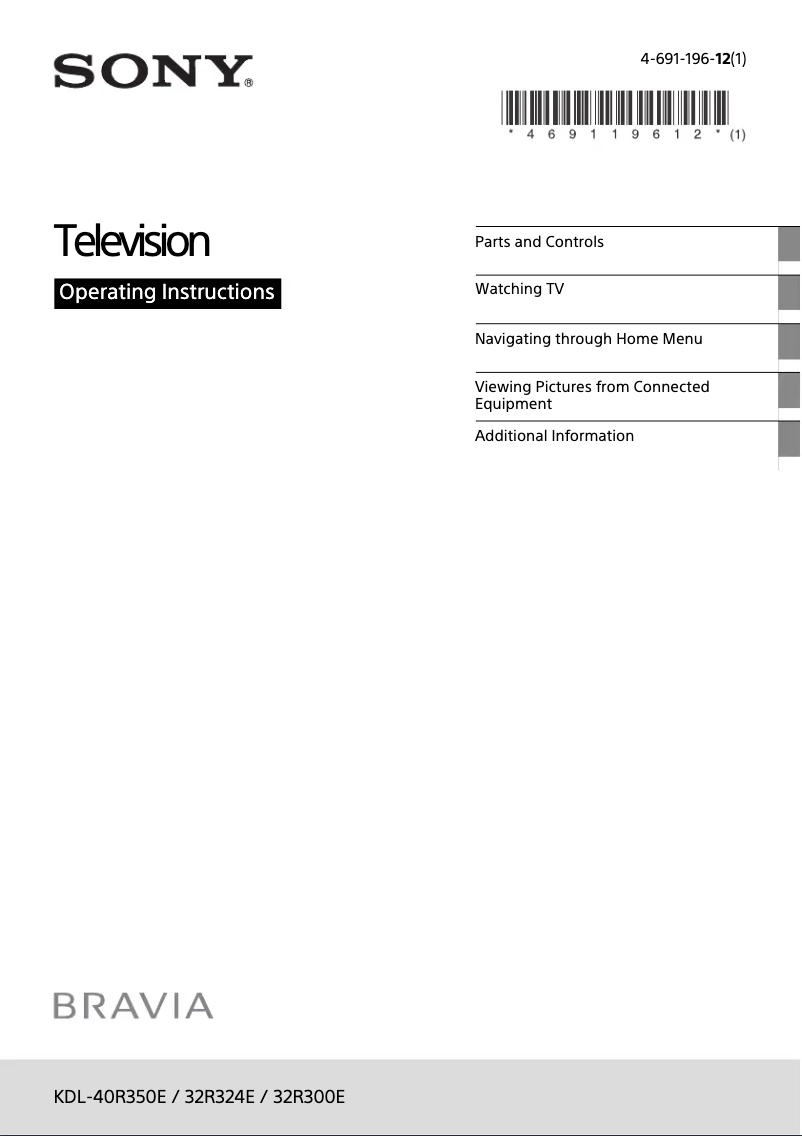 Page 1 de la notice Manuel utilisateur Sony KDL-32R300E