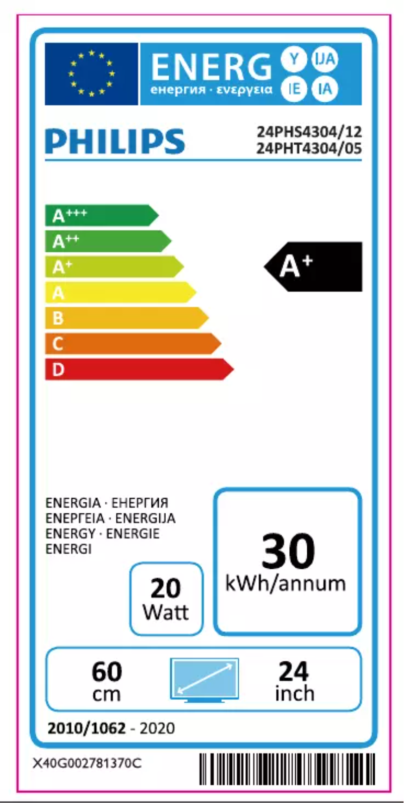 Page n°1 - Label énergétique Philips 24PHS4304