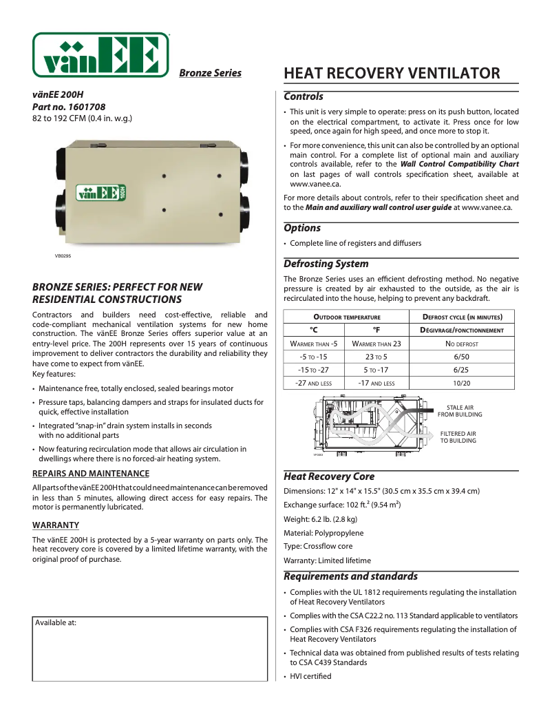 Page 1 de la notice Fiche technique vänEE 1601708