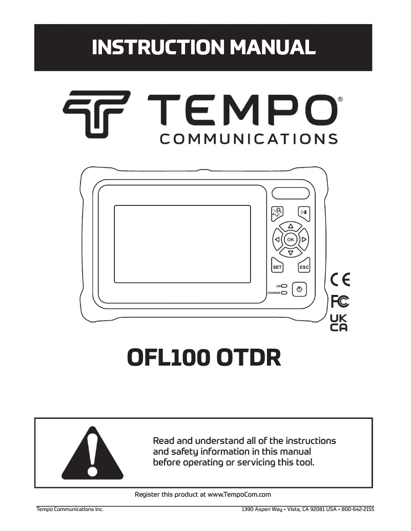 Página 1 del manual Manual de usuario Tempo OFL100 OTDR
