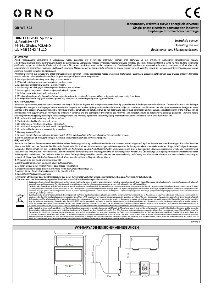 Página 1 del manual Manual de usuario ORNO OR-WE-522