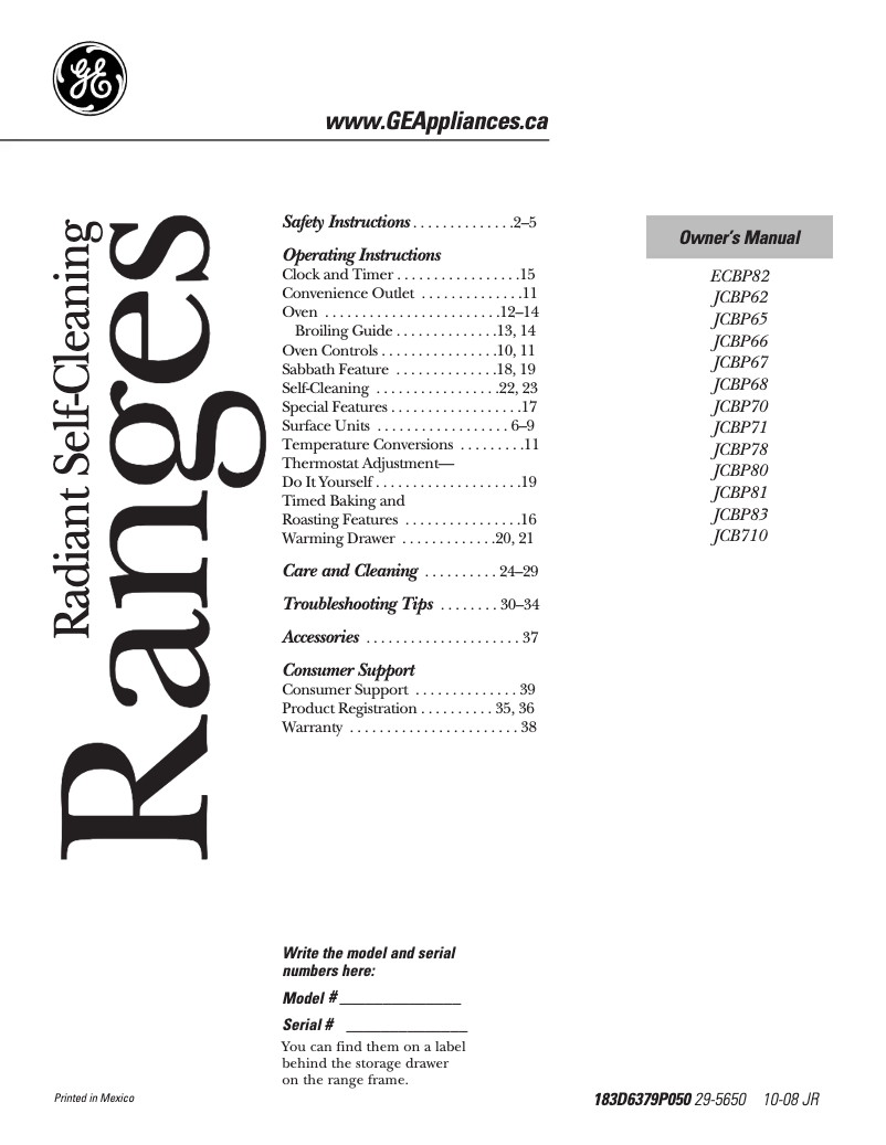 Page n°1 - Manuel utilisateur GE JCBP65SPSS
