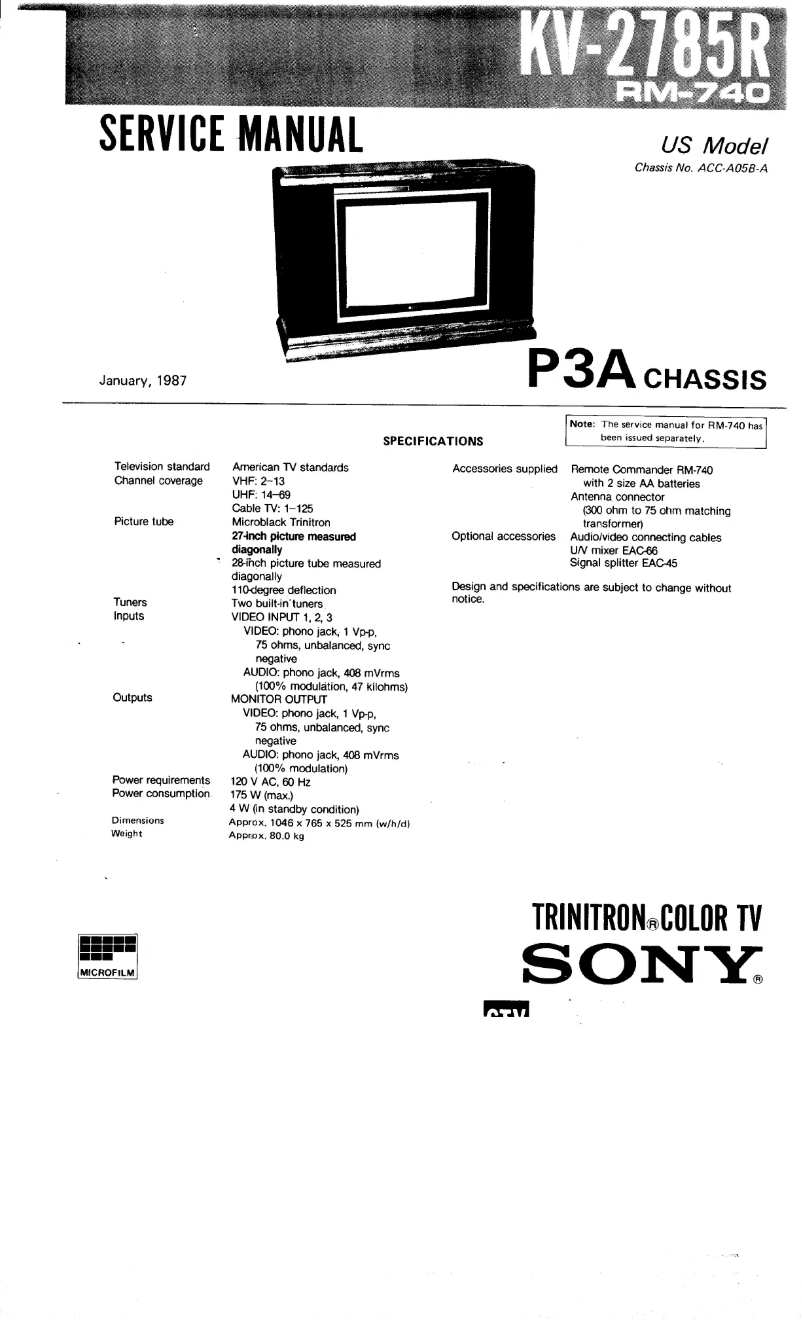 Page 1 de la notice Manuel utilisateur Sony KV-2785R