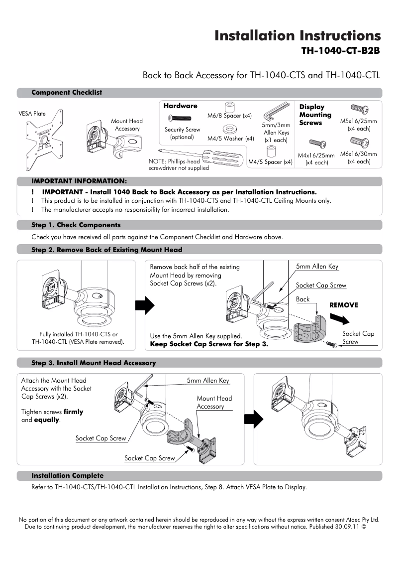 Page n°1 - Manuel utilisateur Atdec TH-1040-CT-B2B
