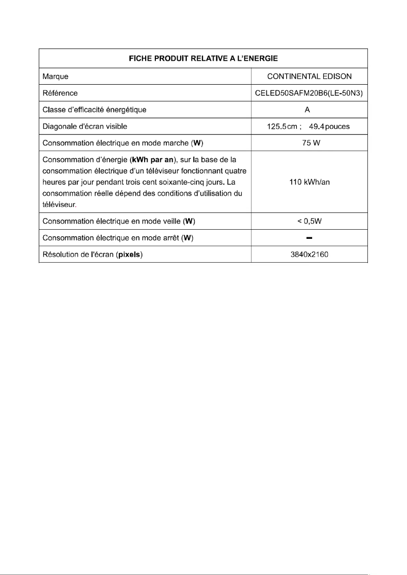 Page n°1 - Manuel utilisateur Continental Edison CELED50SAFM20B6