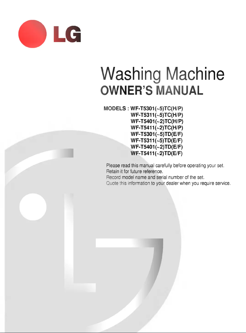 Page 1 de la notice Manuel utilisateur LG WF-T5402TC