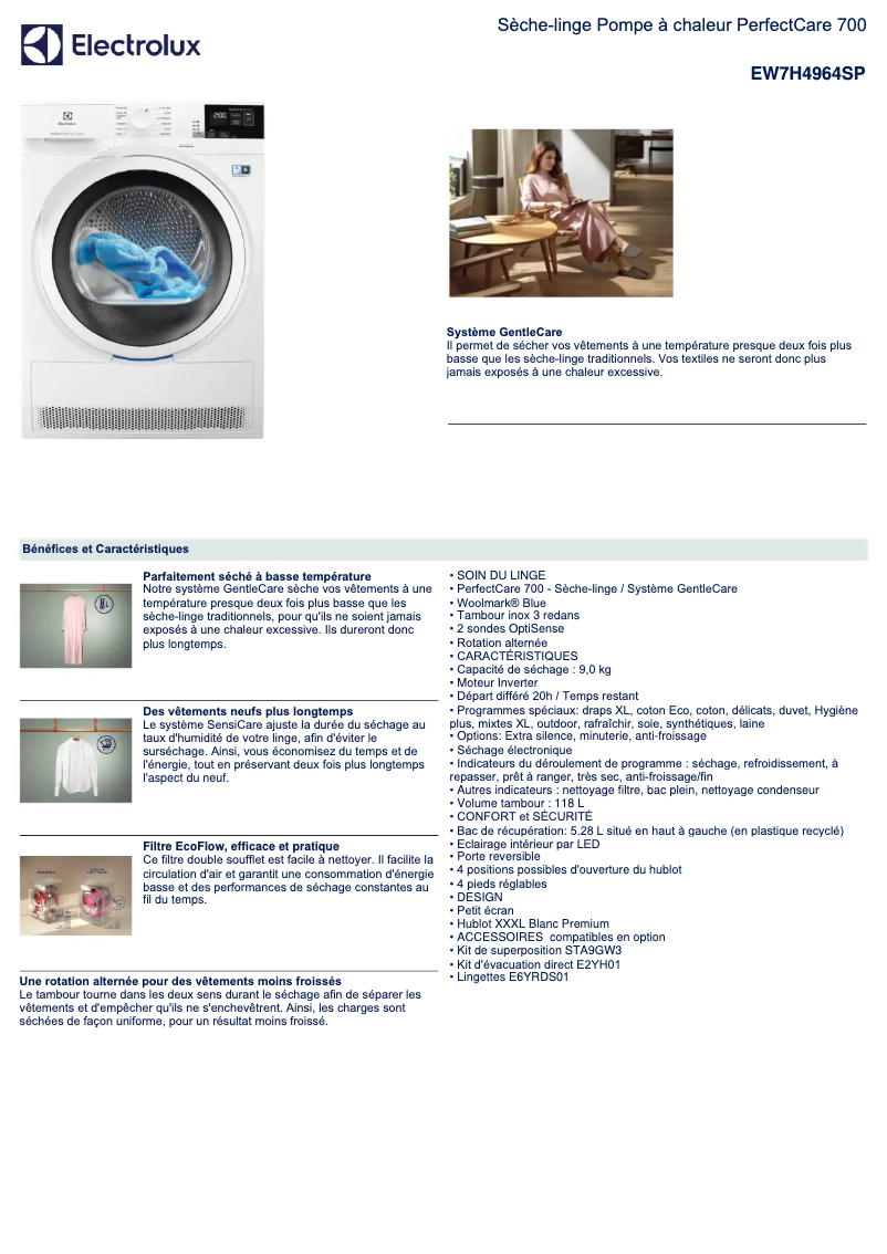 Página 1 del manual Ficha técnica Electrolux EW7H4964SP