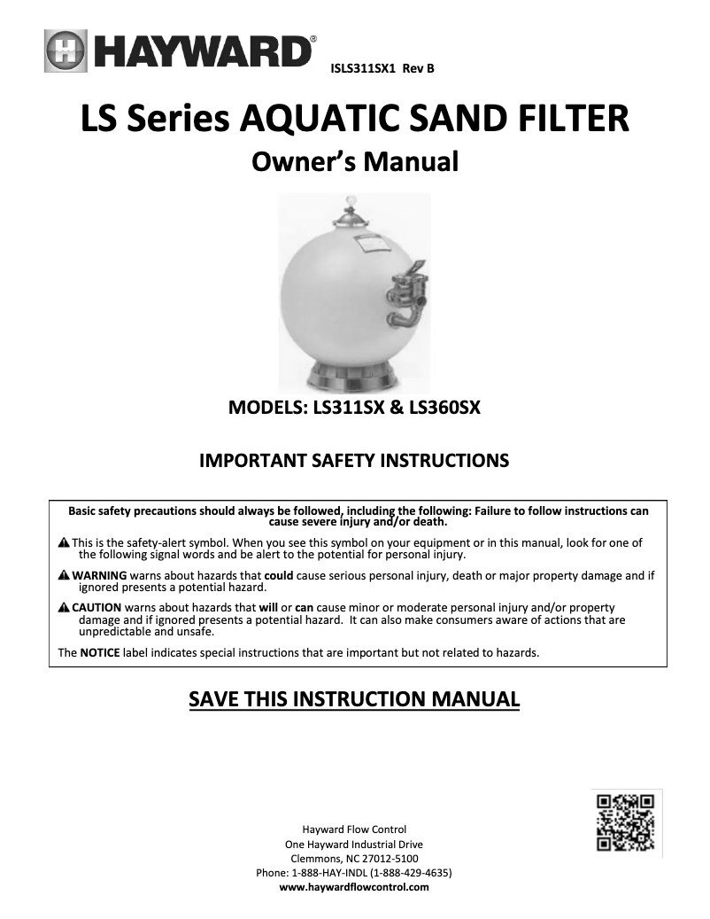 Page 1 de la notice Manuel utilisateur Hayward LS311SX