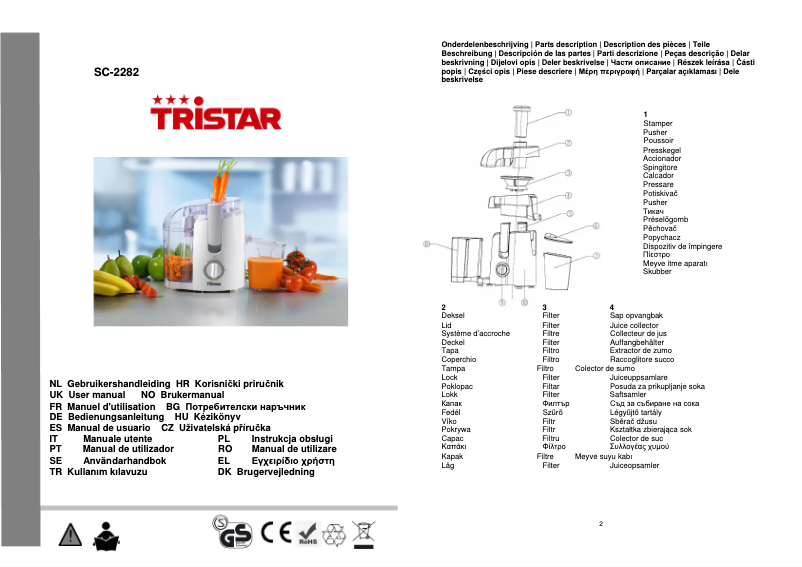 Page n°1 - Manuel utilisateur TriStar SC-2282