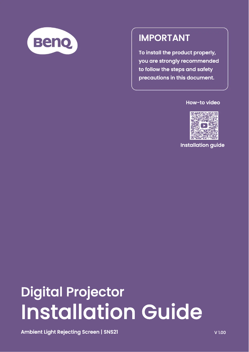Page n°1 - Guide d'installation BenQ V5010i