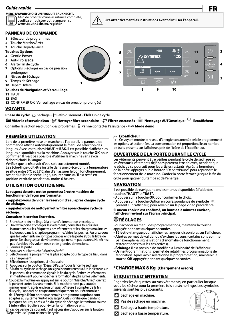 Image de la première page du manuel de l'appareil B8 D84WB CH