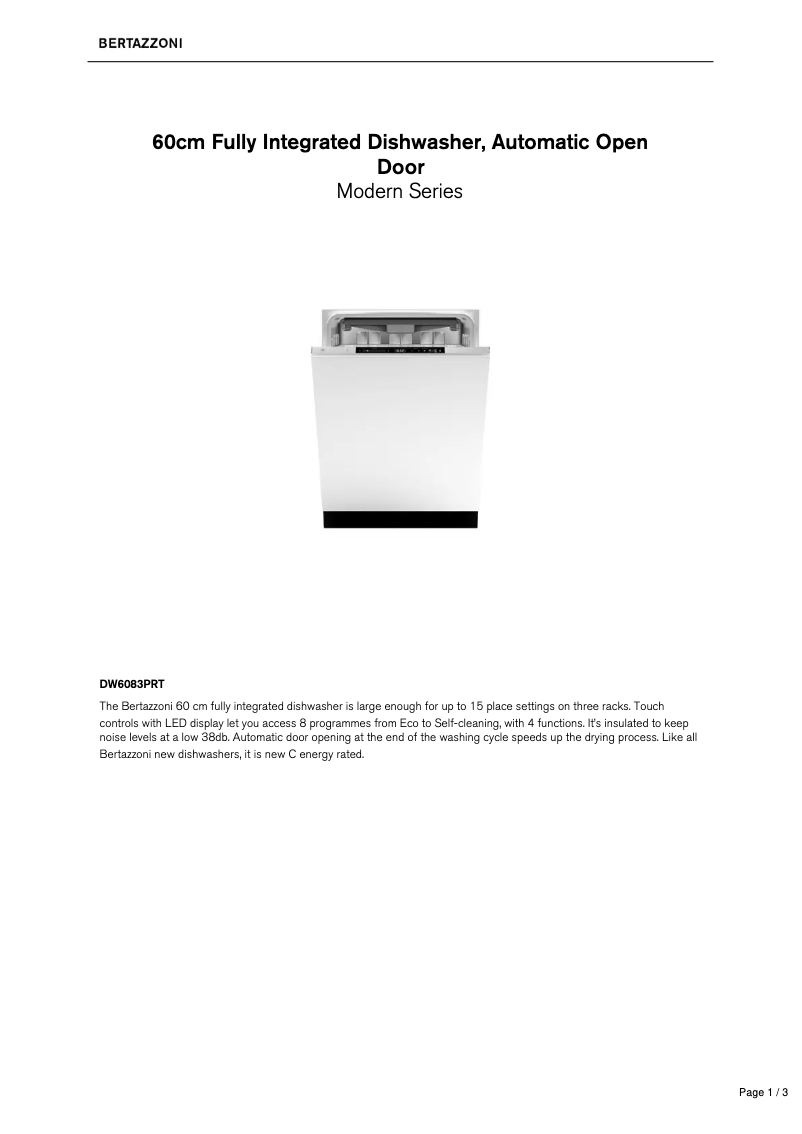 Page 1 de la notice Fiche technique Bertazzoni DW6083PRT