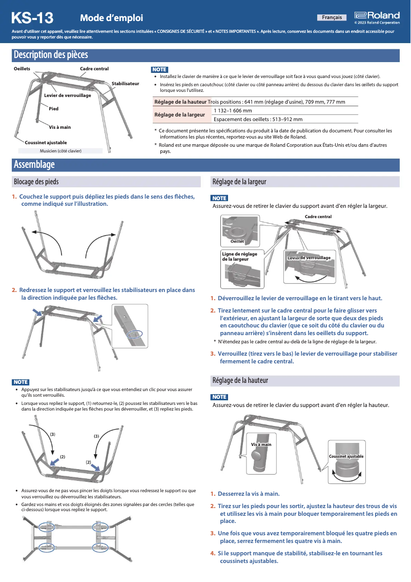 Page 1 de la notice Manuel utilisateur Roland KS-13