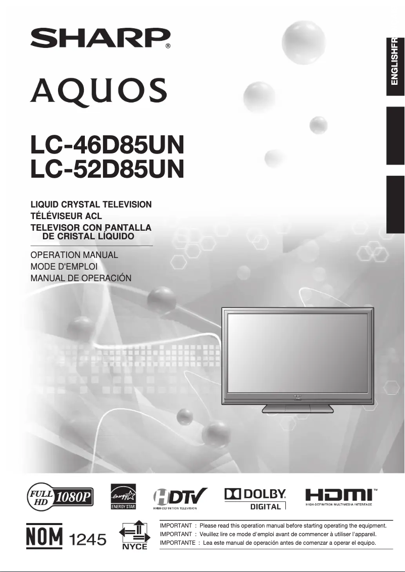 Page 1 de la notice Manuel utilisateur Sharp LC-46D85UN