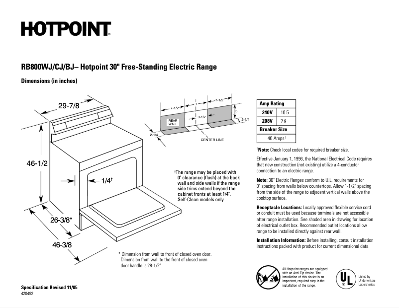 Page n°1 - Fiche technique Hotpoint RB800BJBB