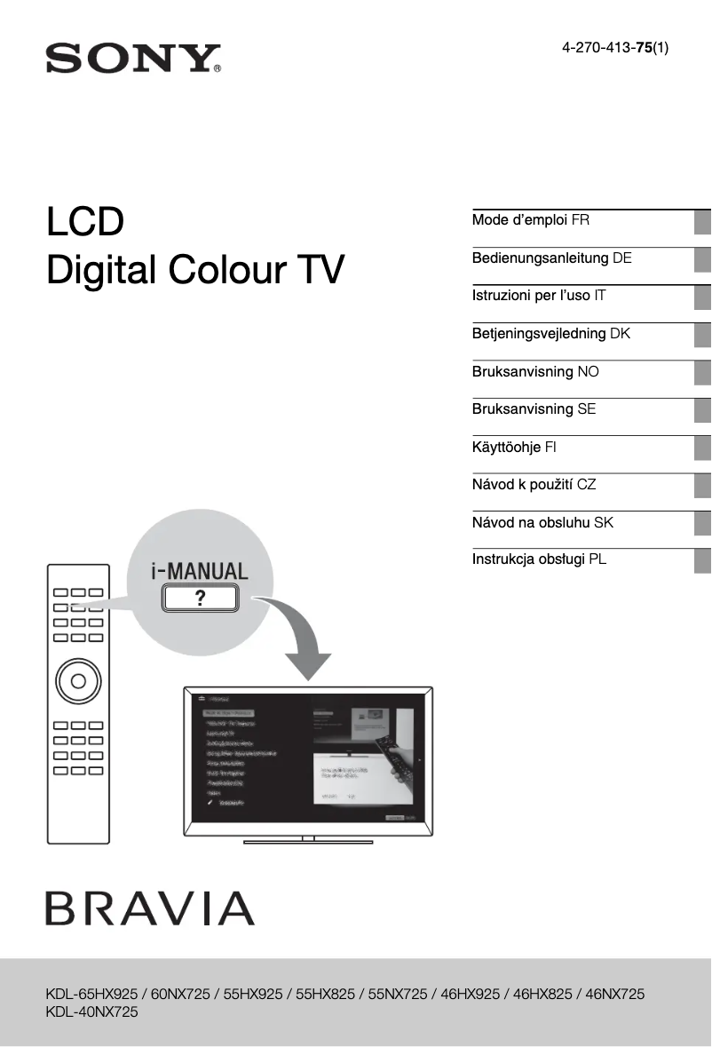 Image de la première page du manuel de l'appareil Bravia KDL-55HX925