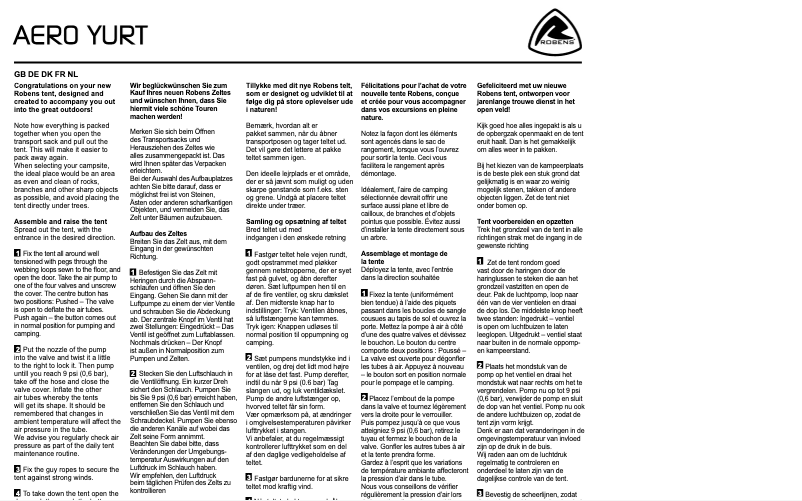 Image de la première page du manuel de l'appareil Aero Yurt